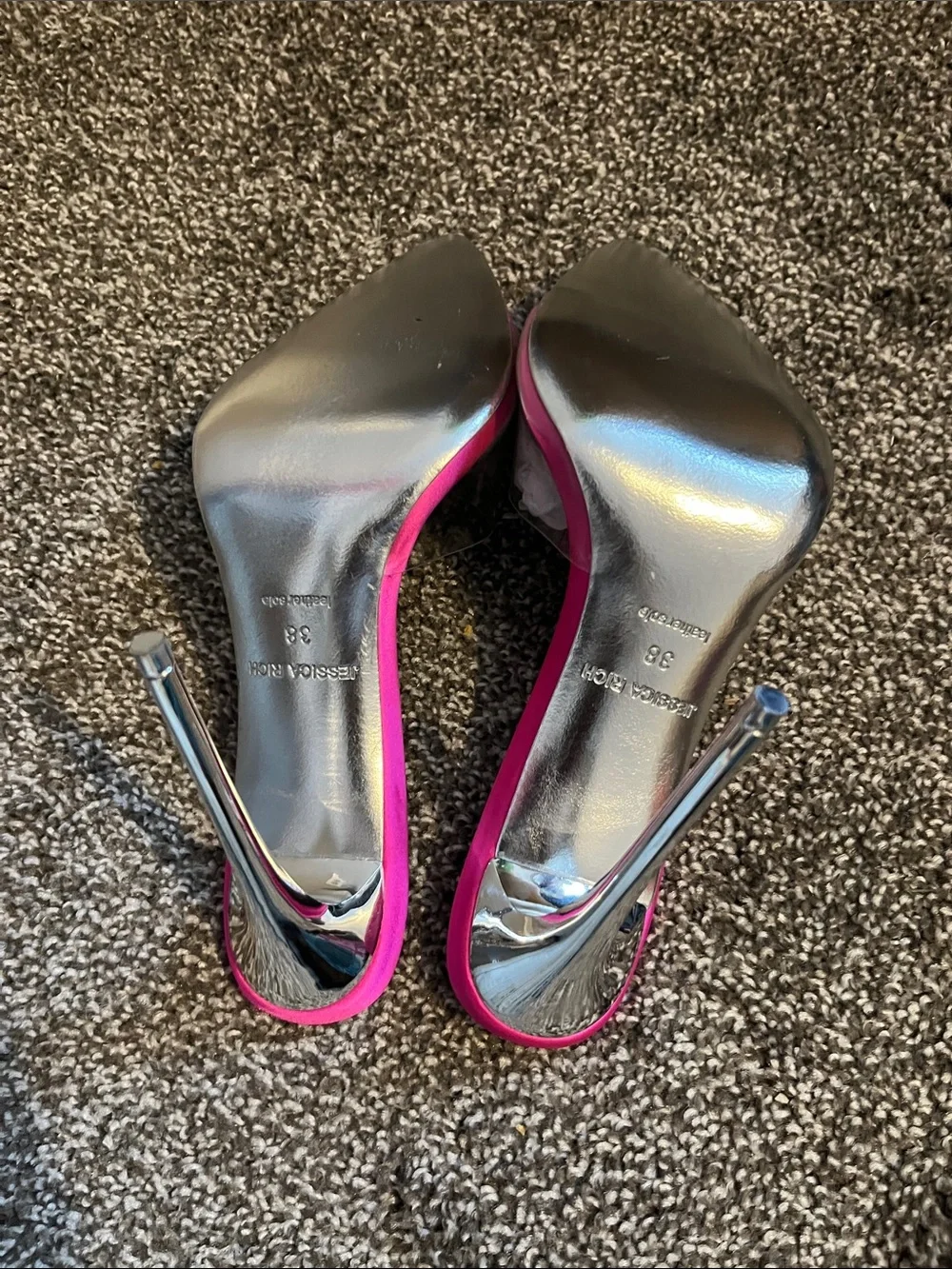 NWOT Rich Hot Pink Clear Strap Stiletto Racy Mule Sandal SZ 38